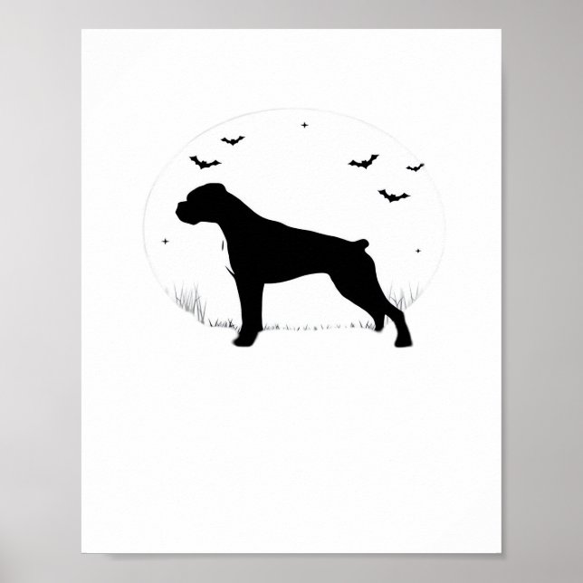 Boxer Hund - Halloween Måne Silhouette Classic T-S Poster (Framsidan)