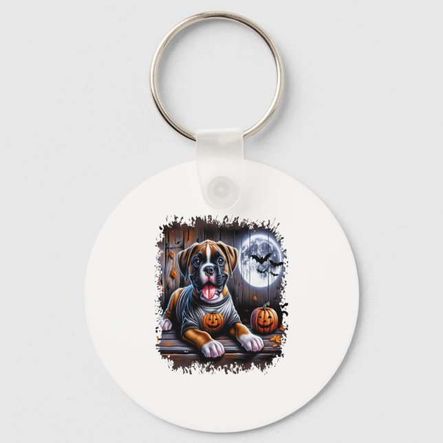 Boxer Hund Halloween Nyckelring (Framsida)