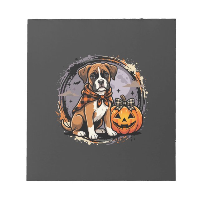 Boxer Hund Halloween Pumpa Sublimering Anteckningsblock (Framsida)