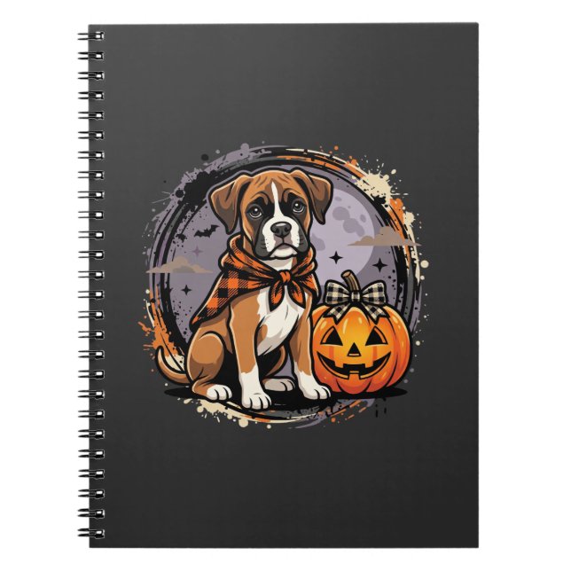 Boxer Hund Halloween Pumpa Sublimering Anteckningsbok (Framsidan)