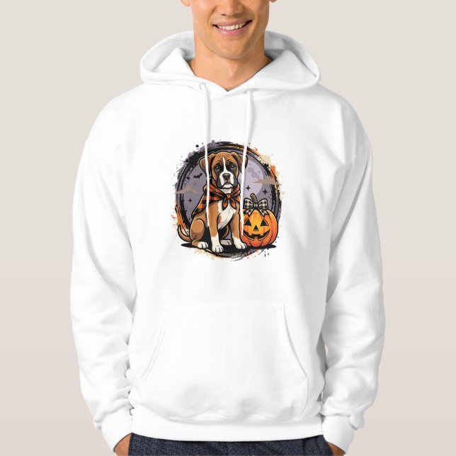 Boxer Hund Halloween Pumpa Sublimering Hoodie (Framsida)