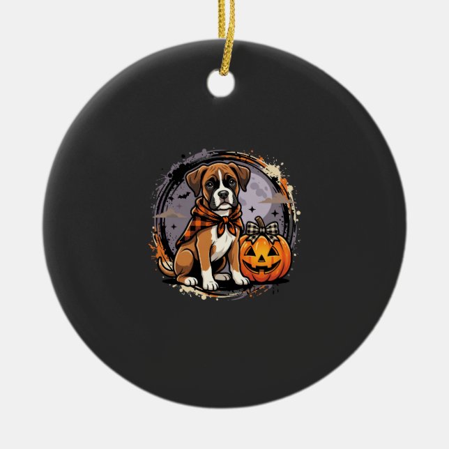 Boxer Hund Halloween Pumpa Sublimering Julgransprydnad Keramik (Framsidan)