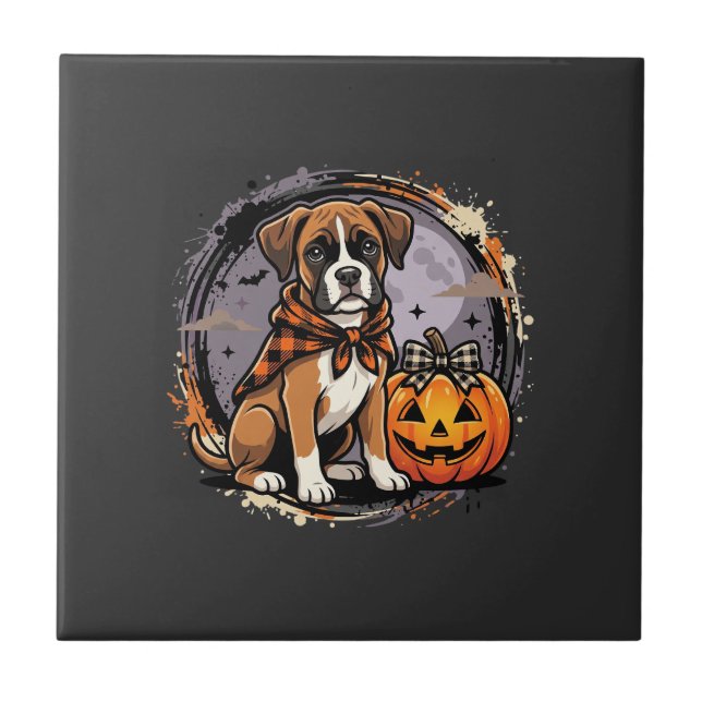 Boxer Hund Halloween Pumpa Sublimering Kakelplatta (Framsidan)
