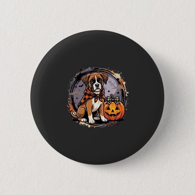 Boxer Hund Halloween Pumpa Sublimering Knapp (Framsida)