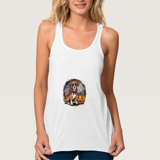 Boxer Hund Halloween Pumpa Sublimering Linne Med Racerback (Framsida)