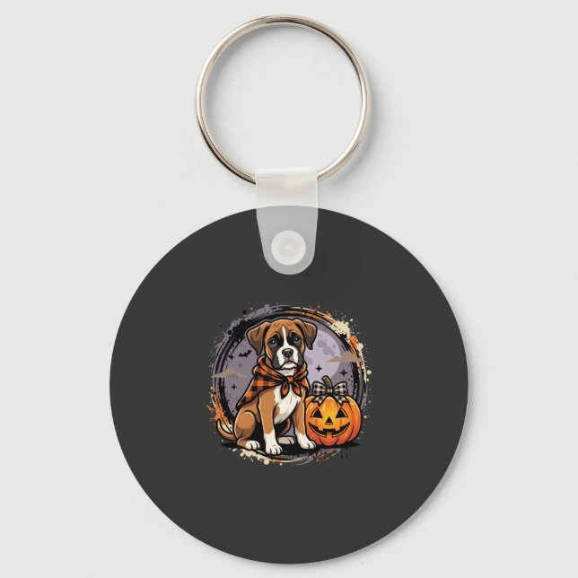 Boxer Hund Halloween Pumpa Sublimering Nyckelring (Framsida)
