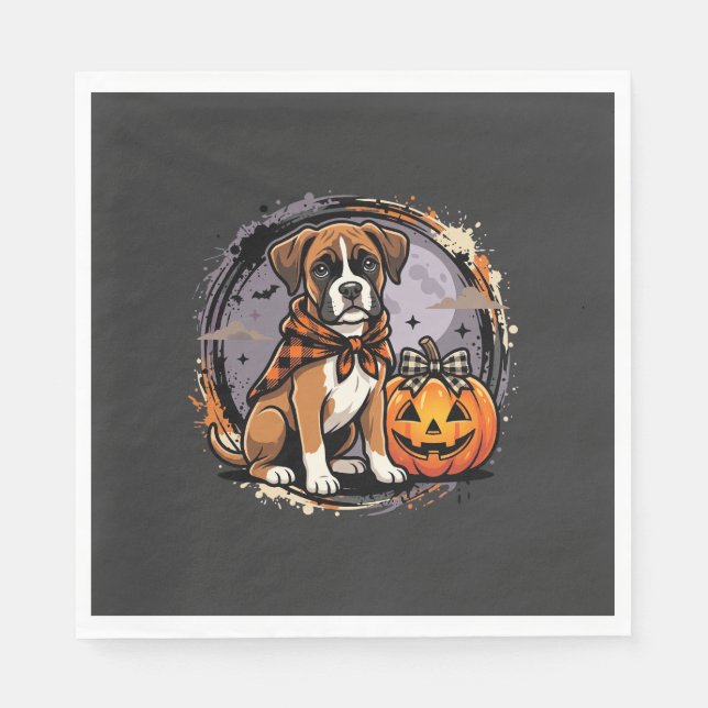 Boxer Hund Halloween Pumpa Sublimering Pappersservett (Framsidan)