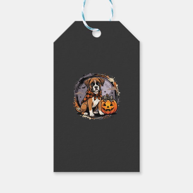 Boxer Hund Halloween Pumpa Sublimering Presentetikett (Framsidan)