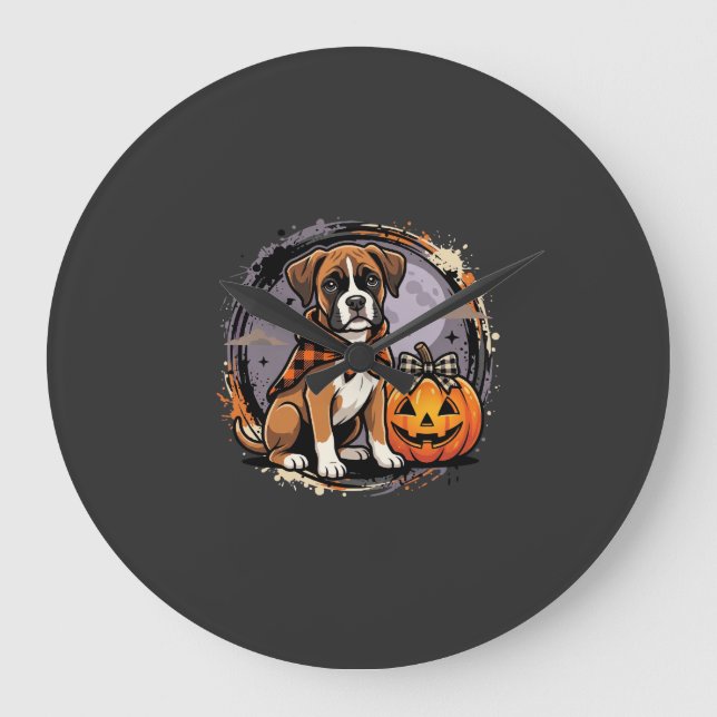 Boxer Hund Halloween Pumpa Sublimering Stor Klocka (Framsida)