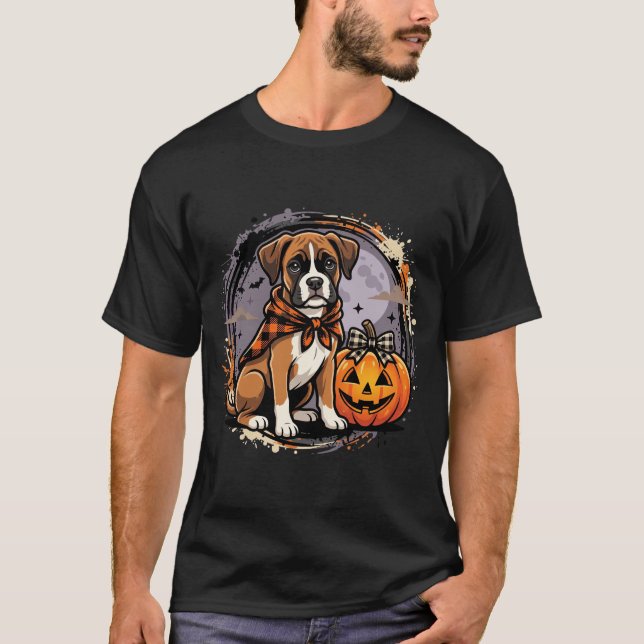 Boxer Hund Halloween Pumpa Sublimering T Shirt (Framsida)