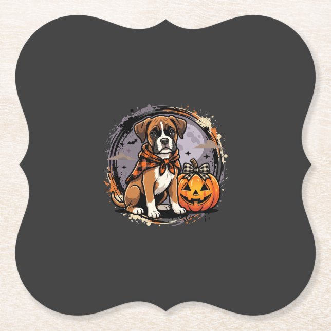 Boxer Hund Halloween Pumpa Sublimering Underlägg Papper (Framsida)