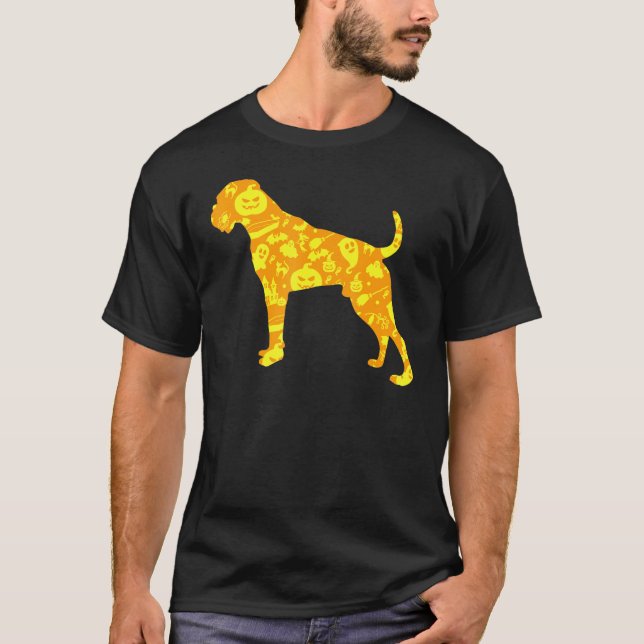 Boxer Hund Halloween Py Pumpkin Mönster T Shirt (Framsida)