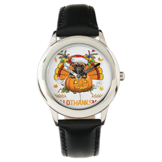 Boxer Hund Halloween Thanksgiving Julafton Gift Armbandsur (Framsida)