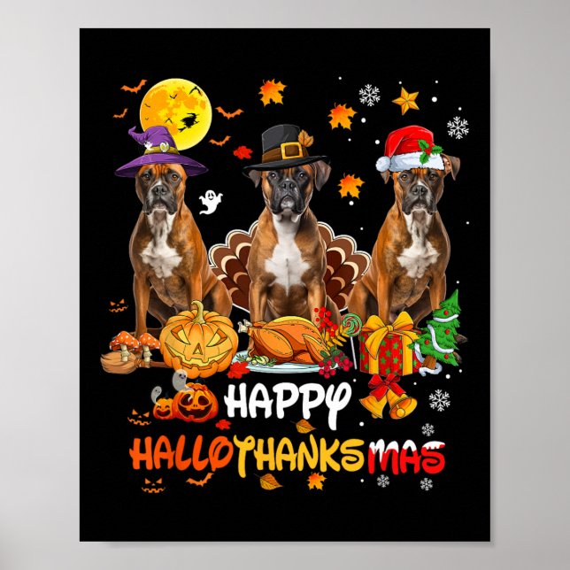 Boxer Hund Happy halloween Thanksgiving Merry Chri Poster (Framsidan)