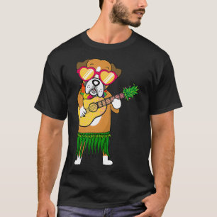 Boxer Hund Hawaiian Costume Spela Ukulele Summer T Shirt