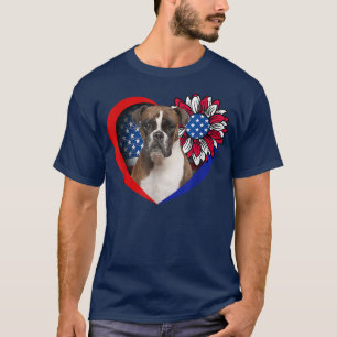 Boxer Hund Heart American Flagga 4:e juli USA flag T Shirt