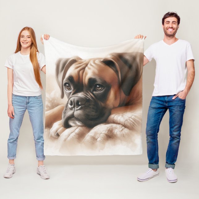Boxer Hund i en serendos Fleecefilt (På plats)