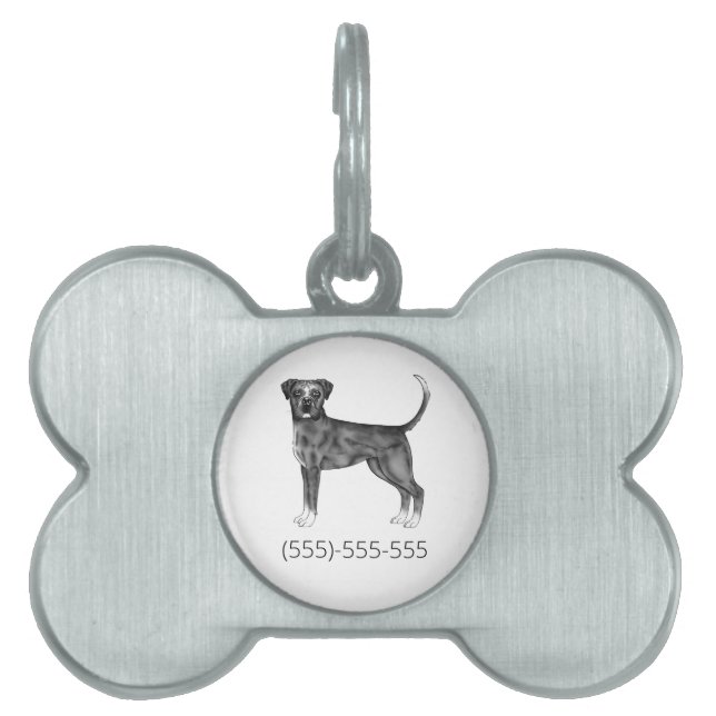 Boxer-Hund i Mobilt nummer för svartvitt och Anpas ID-bricka Husdjur (Framsidan)