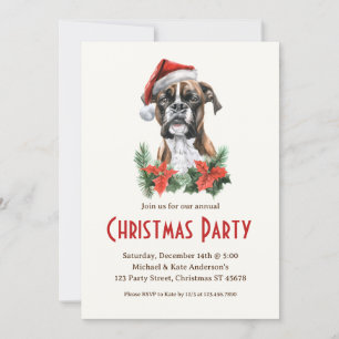 Boxer Hund i Santa Hat Pet Helgdag jul Party Inbjudningar