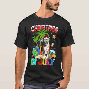 Boxer Hund i Santa Hat Sunglass jul i juli T Shirt