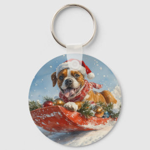 Boxer Hund i Sledge Låt det snöa jul Nyckelring