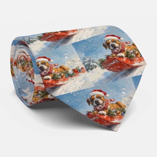Boxer Hund i Sledge Låt det snöa jul Slips (Rullad)