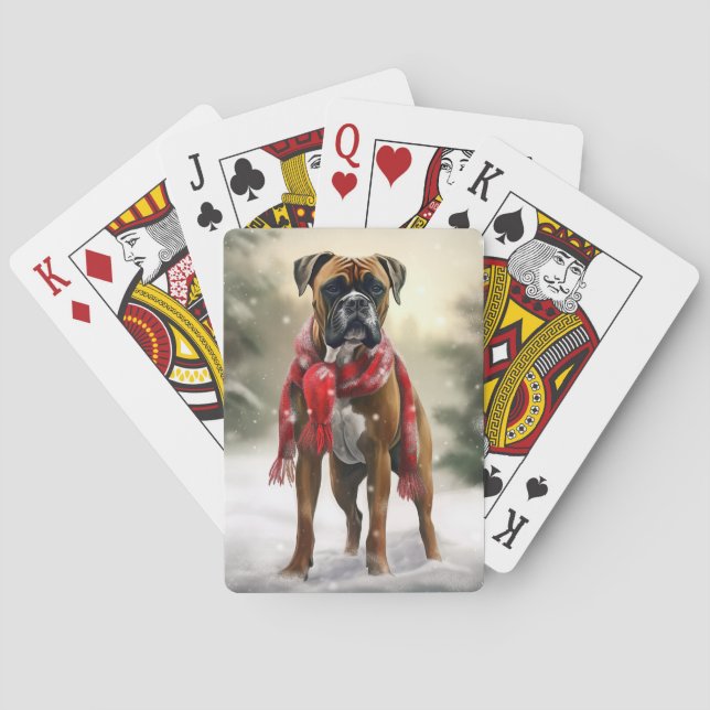 Boxer Hund i Snö-jul Casinokort (Baksidan)