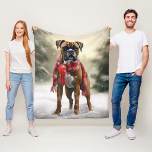 Boxer Hund i Snö-jul Fleecefilt