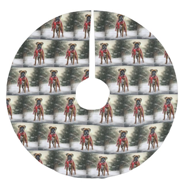 Boxer Hund i Snö-jul Julgransmatta Borstad Polyester (Framsidan)