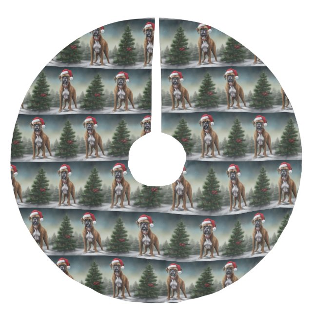 Boxer Hund i Snö-jul Julgransmatta Borstad Polyester (Framsidan)