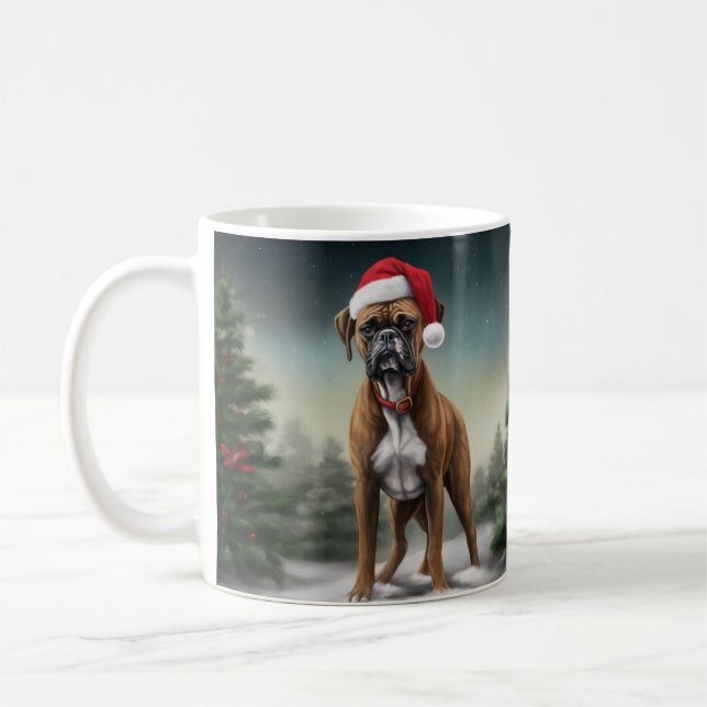 Boxer Hund i Snö-jul Kaffemugg (Vänster)