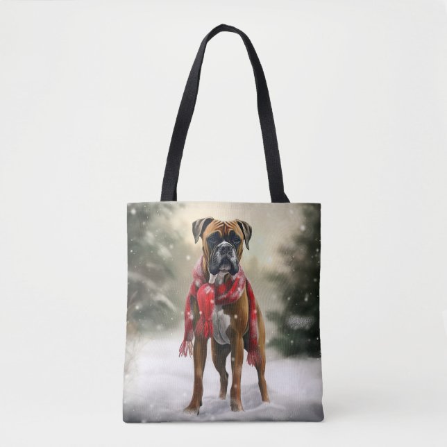 Boxer Hund i Snö-jul Tygkasse (Framsida)