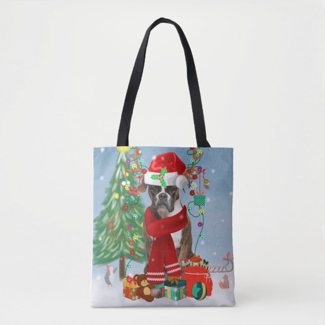 Boxer Hund i Snö med julklappar Tygkasse (Framsida)