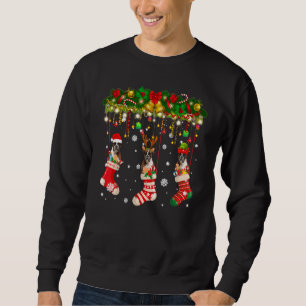 Boxer Hund i Sock Julafton Reindeer Santa Elf Hund Lång Ärmad Tröja