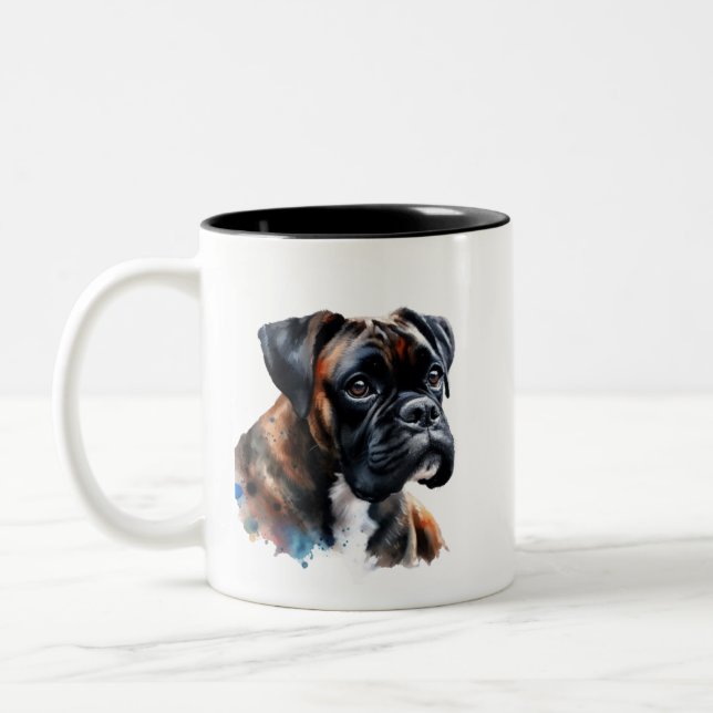 Boxer-Hund i vattenfärg Två-Tonad Mugg (Vänster)