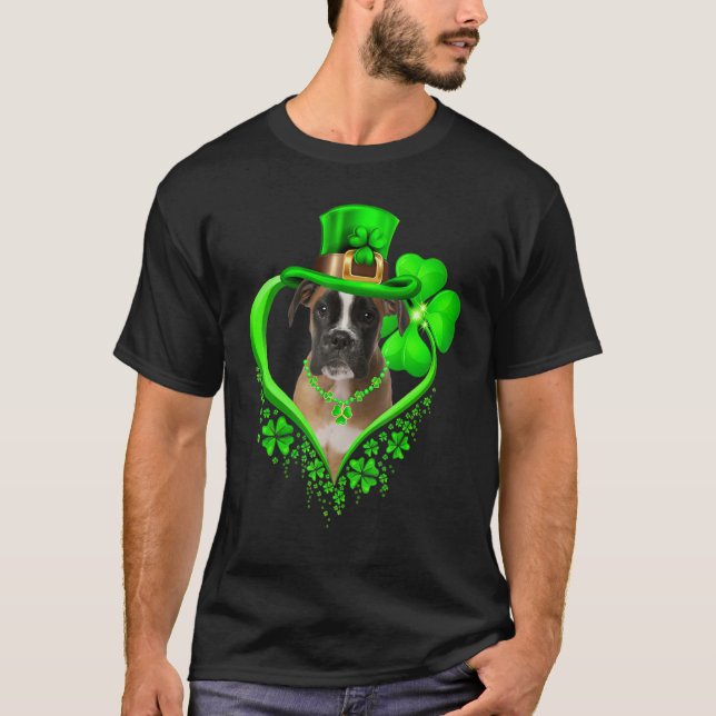 Boxer Hund Irish Shamrock T Shirt (Framsida)