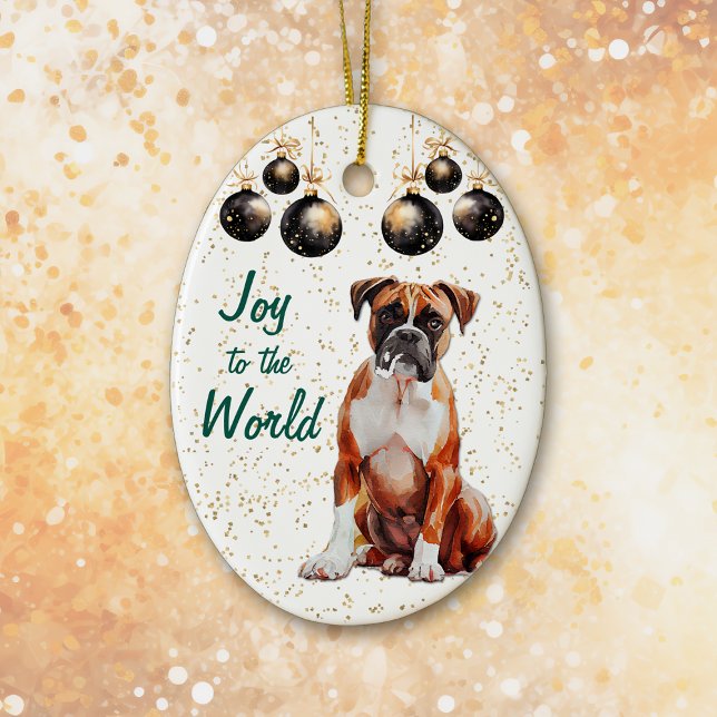 Boxer Hund Joy till jul i världen Julgransprydnad Keramik (Skapare uppladdad)
