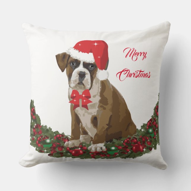 Boxer Hund Jul Cute Festive Dekorativ kudde (Framsida)