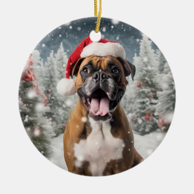 Boxer Hund jul Keepsaké Julgransprydnad Keramik (Framsidan)