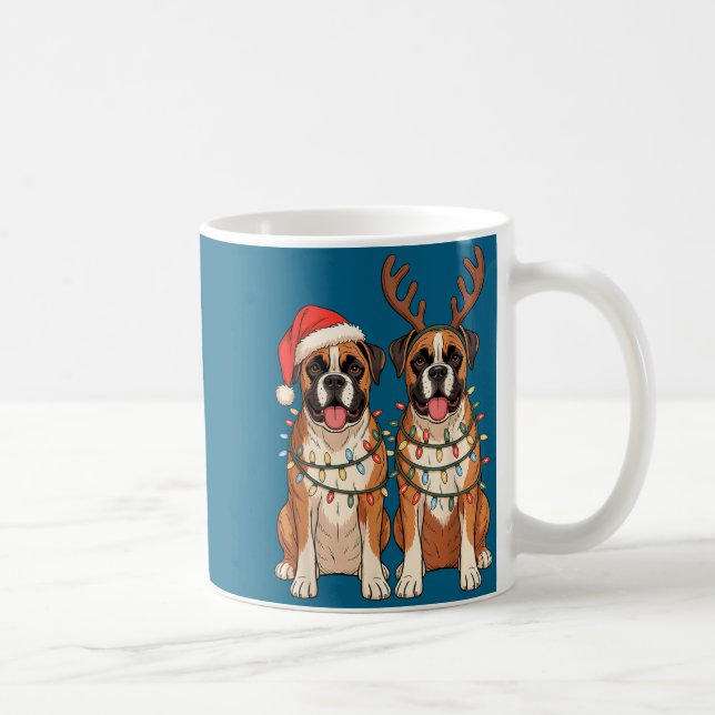 Boxer Hund Jul Santa Hatt Renar Ljus Pajama Kaffemugg (Höger)