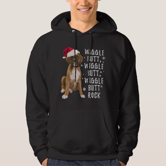 Boxer Hund jul - Wiggle Butt Sten Hoodie (Framsida)