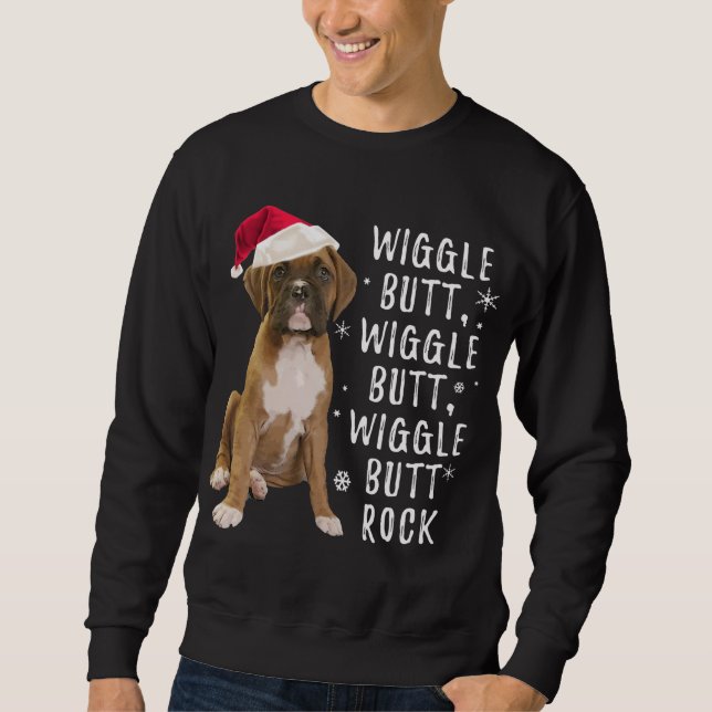 Boxer Hund jul - Wiggle Butt Sten Lång Ärmad Tröja (Framsida)