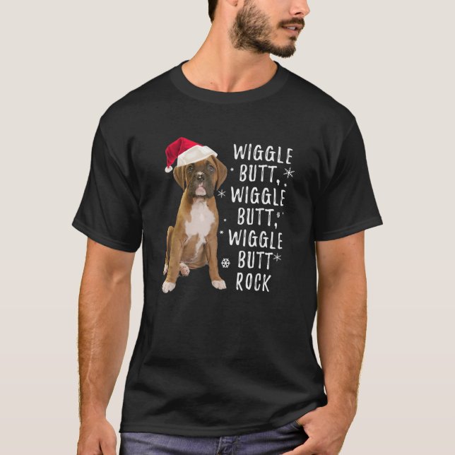 Boxer Hund jul Wiggle Butt Sten T Shirt (Framsida)
