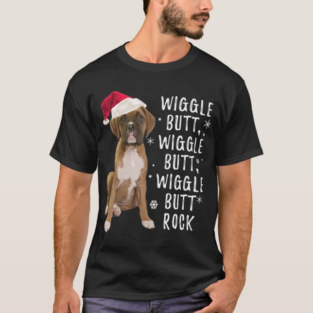 Boxer Hund jul - Wiggle Butt Sten T Shirt (Framsida)
