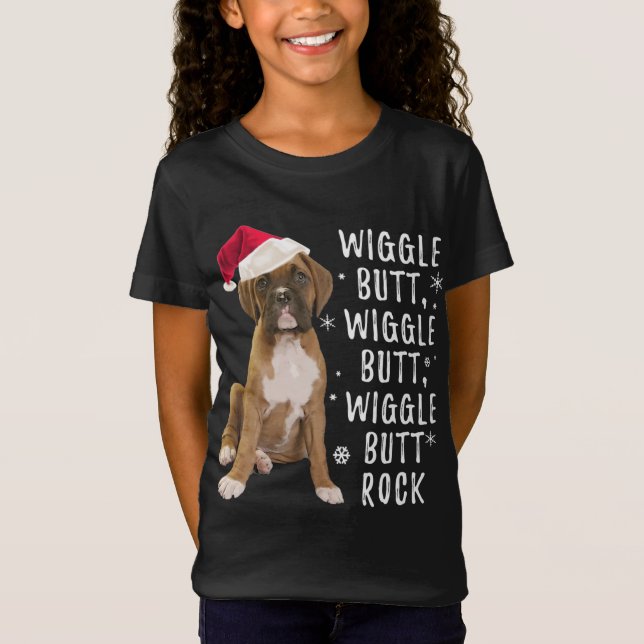 Boxer Hund jul - Wiggle Butt Sten T Shirt (Framsida)