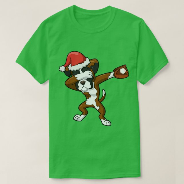 Boxer Hund Jultomten Baseball T Shirt (Design framsida)
