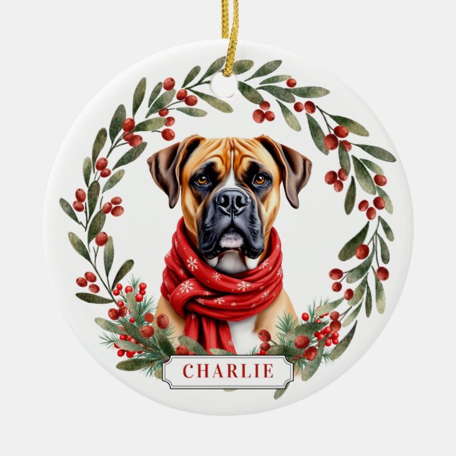 Boxer Hund Keramisk Cirkulär Ornament (Framsidan)