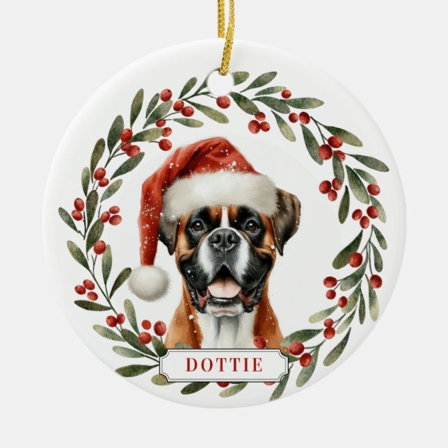 Boxer Hund Keramisk Cirkulär Ornament (Framsidan)