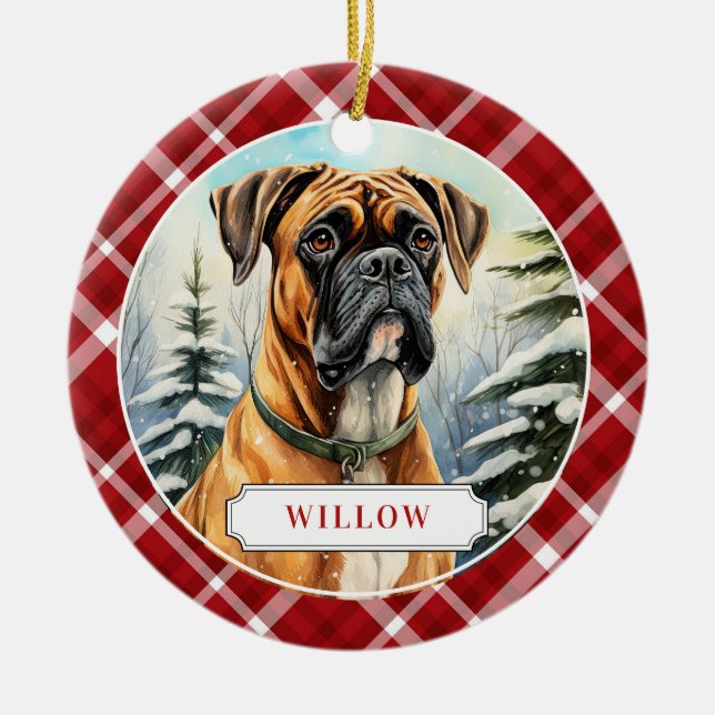 Boxer Hund Keramisk Cirkulär Ornament (Framsidan)