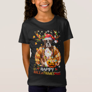 Boxer Hund Lycklig Hallothanksmas Halloween Thanks T Shirt